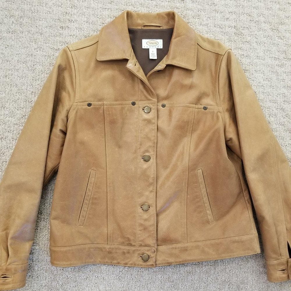 Talbots Petites Camel Brown Leather Jacket Fully Lined Petite Small